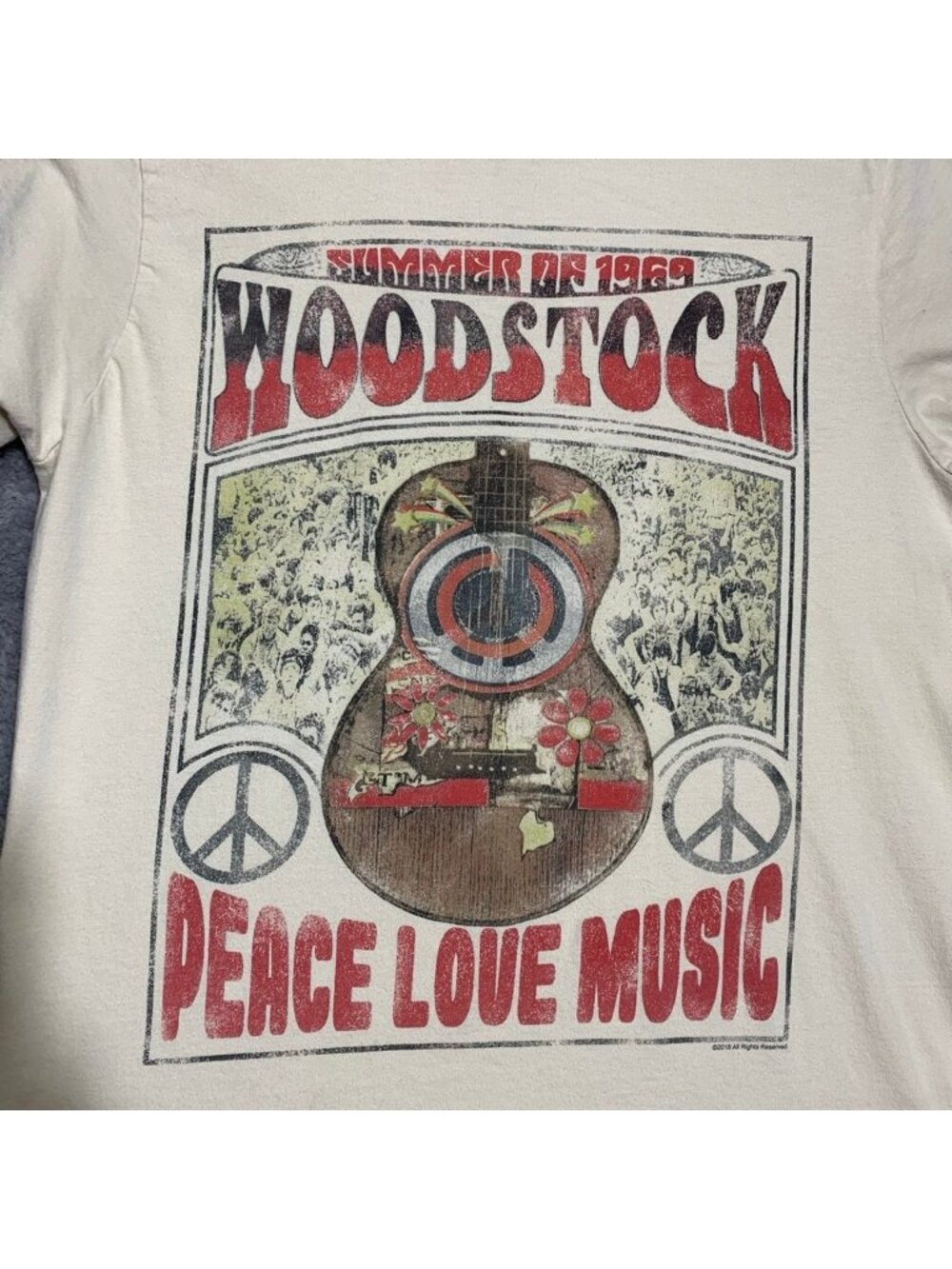 Life Clothing Co Woodstock Graphic T-Shirt Mens Medium Cream Peace Love Music - Picture 2 of 6